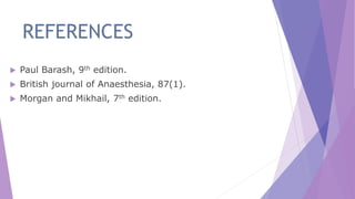 REFERENCES
 Paul Barash, 9th edition.
 British journal of Anaesthesia, 87(1).
 Morgan and Mikhail, 7th edition.
 