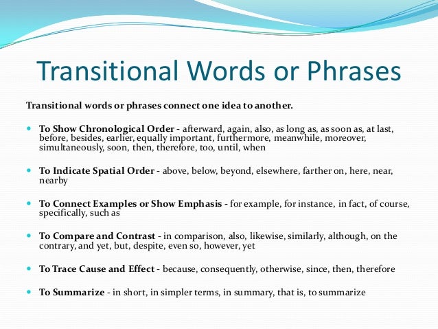 complex sentences transitional sentences