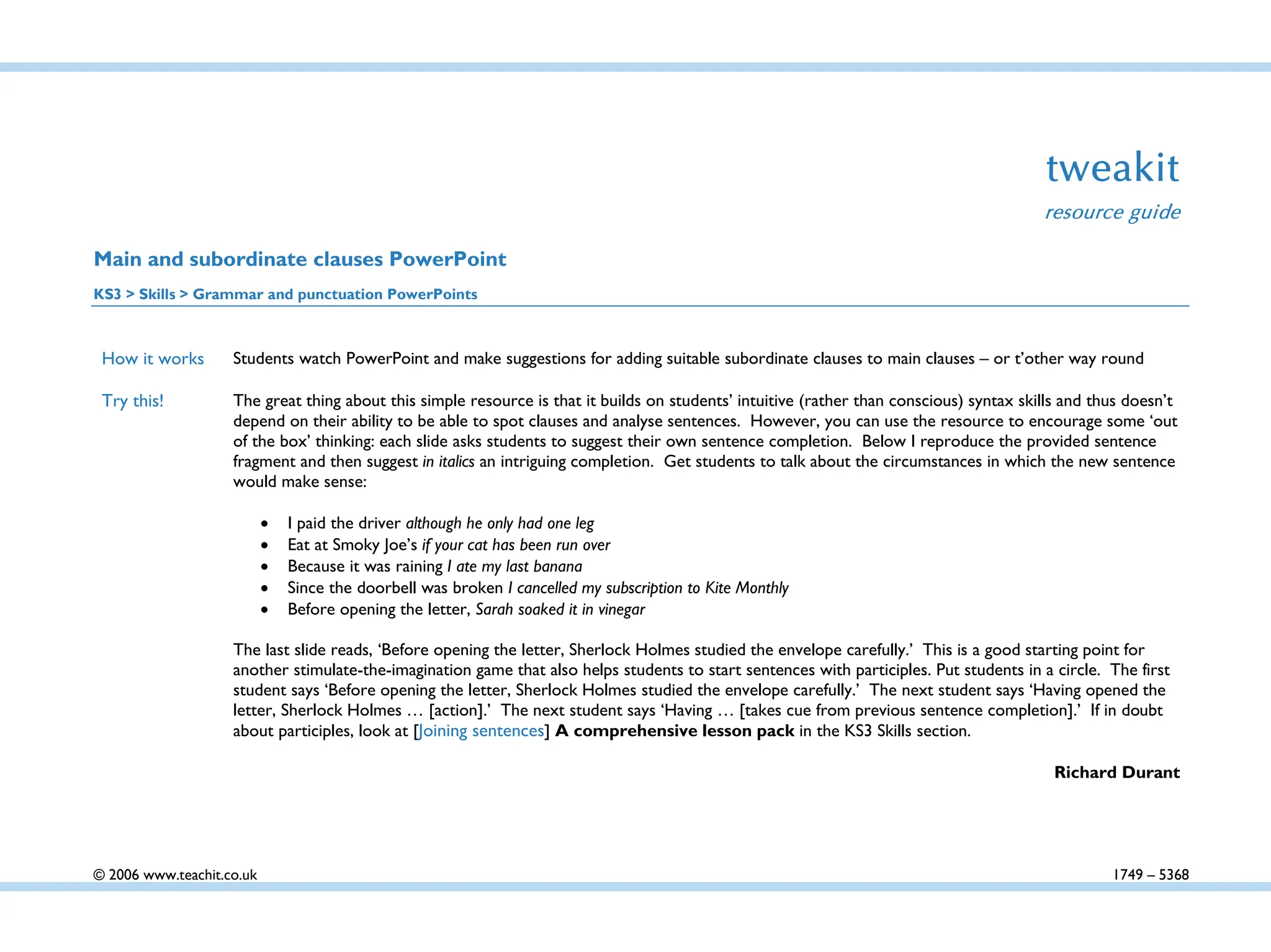 introduce main clause and subordinate clauses | PDF