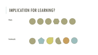 IMPLICATION FOR LEARNING?
Not:
Instead:
 