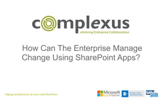 helping the Enterprise do more with SharePoint
How Can The Enterprise Manage
Change Using SharePoint Apps?
helping the Enterprise do more with SharePoint
 