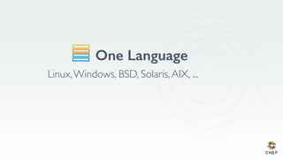 One Language!
Linux,Windows, BSD, Solaris,AIX, ...
 