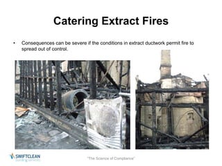 Catering Extract Fires 
• Consequences can be severe if the conditions in extract ductwork permit fire to 
spread out of control. 
“The Science of Compliance” 
 