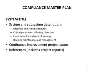 Compliance by Design and Compliance Master Plan | PDF