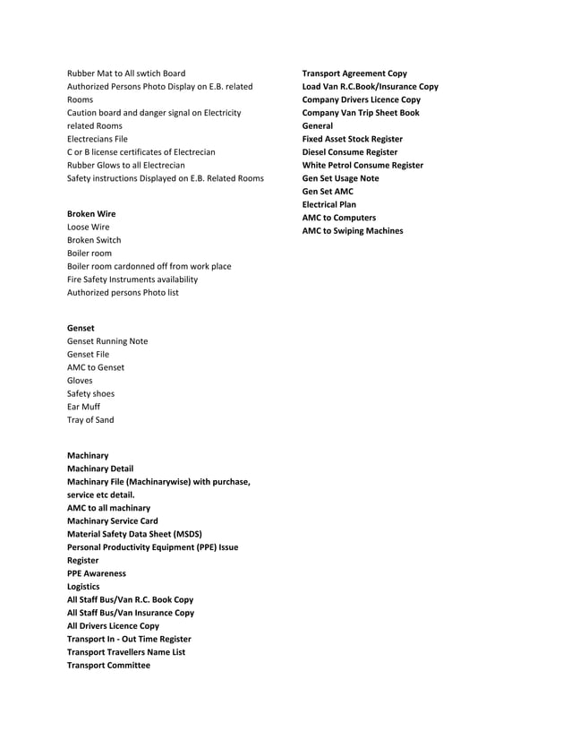 Compliance checklist for garment inustry