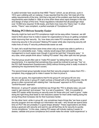 "Compliance First" or "Security First"