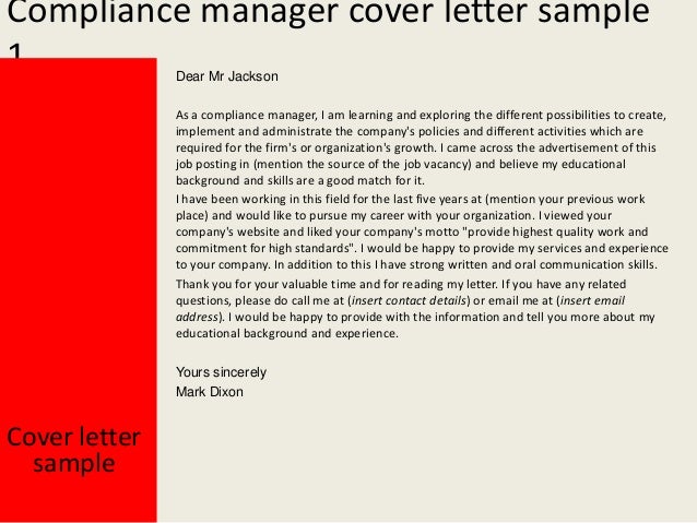 compliance manager cover letter