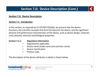 510K Table of Contents - Medical Device Description | PDF