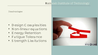 • D esign C om plexities
• N on-linea r equa tions
• E nergy Retention
• F a tigue Tolera nce
• S trength Lim ita tions
Ramaiah Institute of Technology
Disadvantages
 