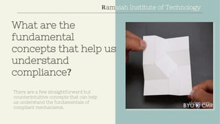 What are the
fundamental
concepts that help us
understand
compliance?
There are a few straightforward but
counterintuitive concepts that can help
us understand the fundamentals of
compliant mechanisms.
Ramaiah Institute of Technology
 