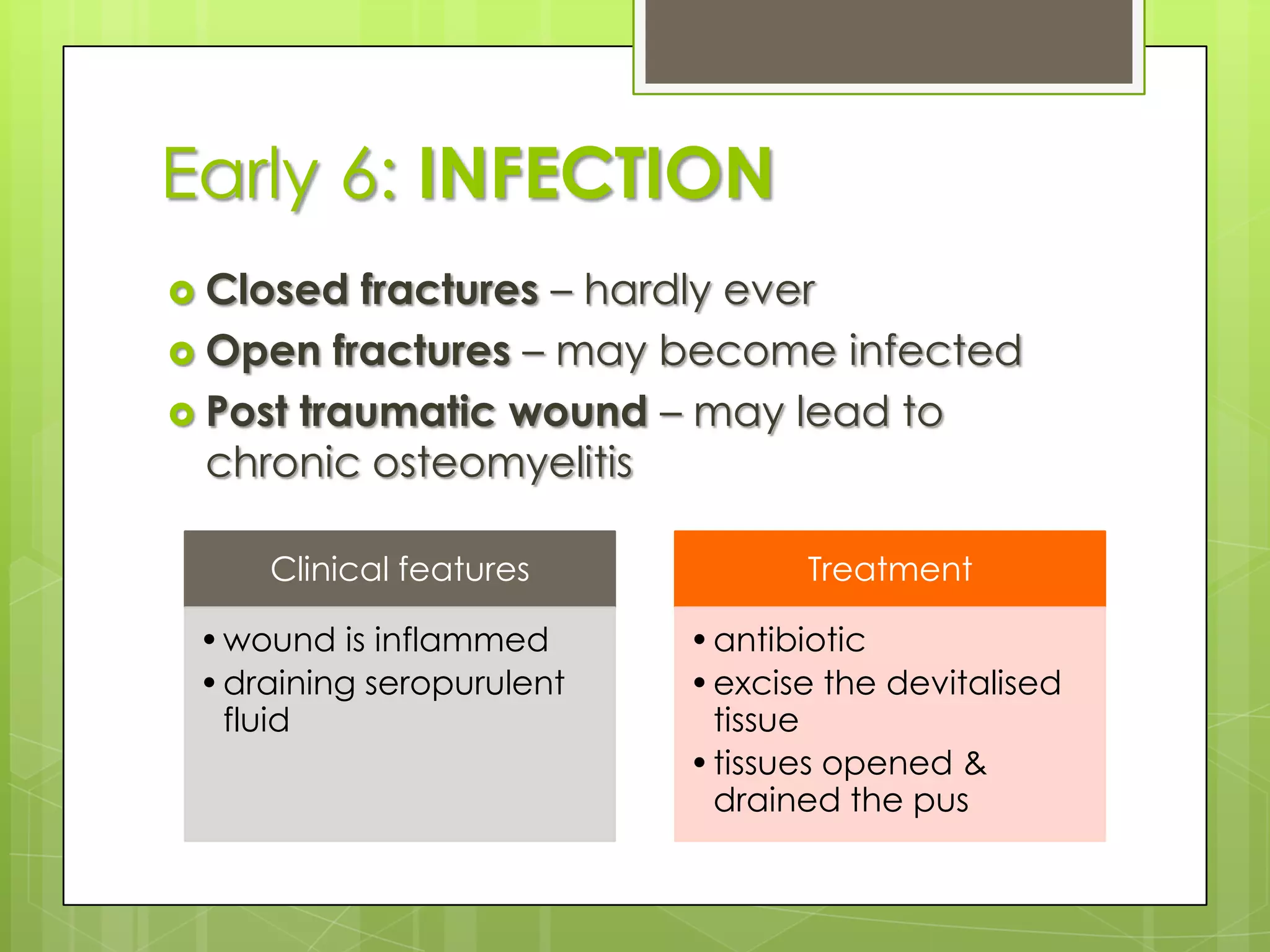 Early 4: Nerve InjuryDamaged by laceration, traction, pressure or prolonged ischaemia