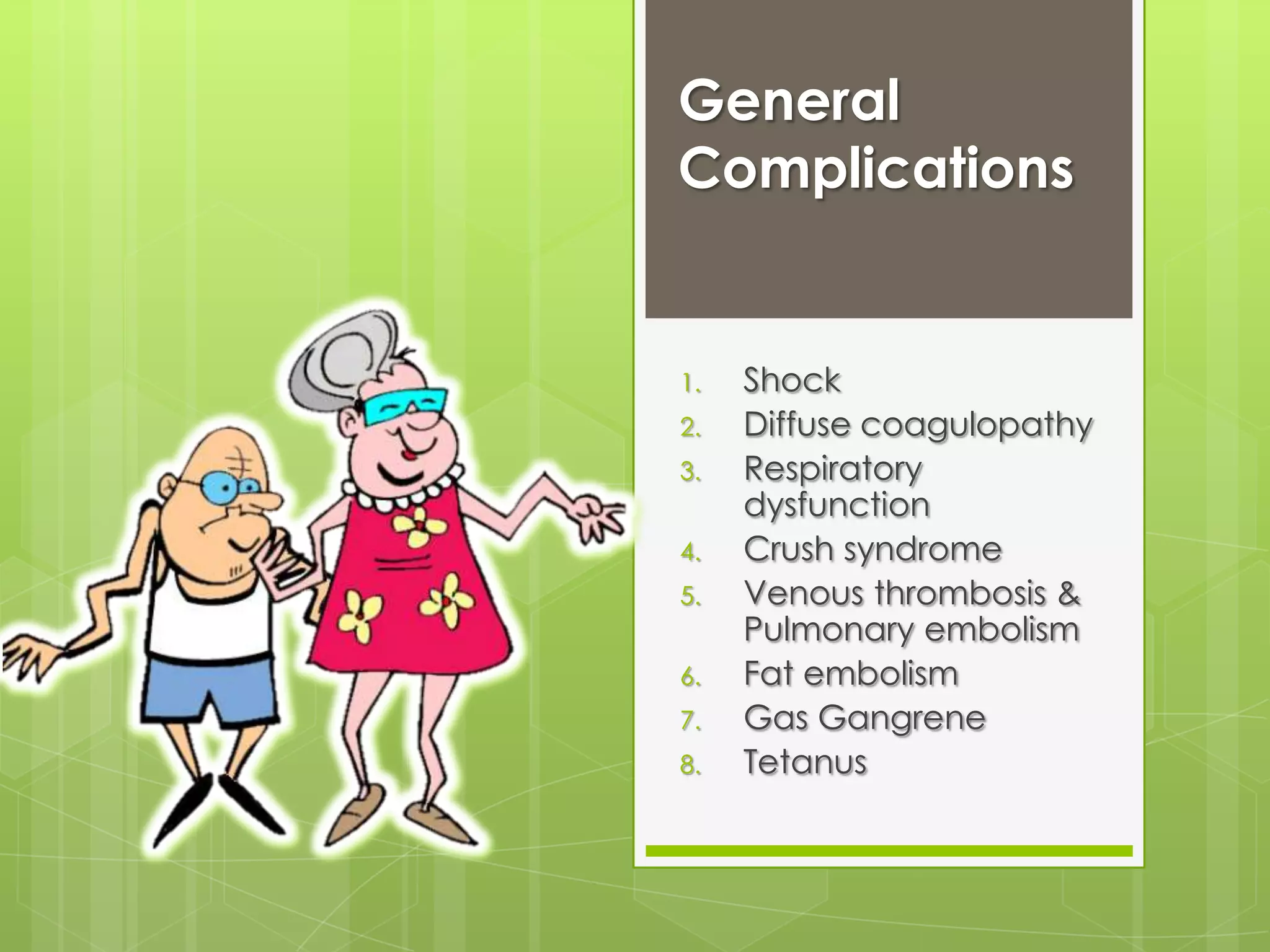 Stabilization of the fractureTo reduce infection and assist recovery of soft tissueDepends on:degree of contaminationlength of time from injury to operationamount of soft tissue damageIf <8 hours: up to IIIA treated as closed fractures:SplintageIntramedullary nailingPlating External fixationOthers: External fixation