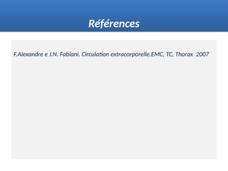 F.Alexandre e J.N. Fabiani. Circulation extracorporelle.EMC, TC, Thorax 2007
Références
 