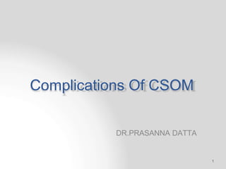 Complications Of CSOM
1
DR.PRASANNA DATTA
 