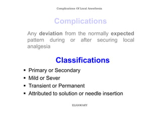 Complications Of Local Anesthesia




               Complications
    Any deviation from the normally expected
    patter...