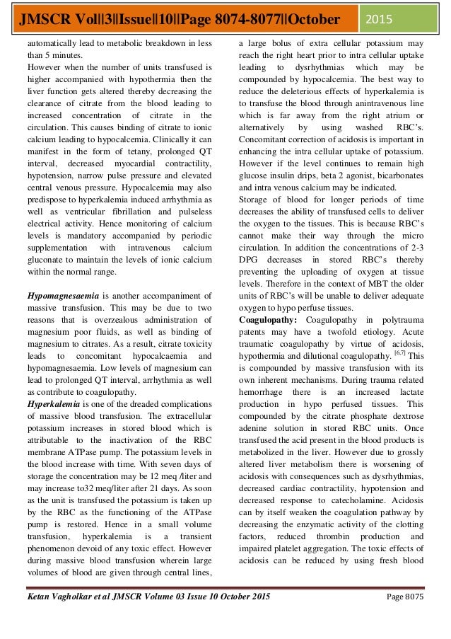 Complications of massive blood transfusion