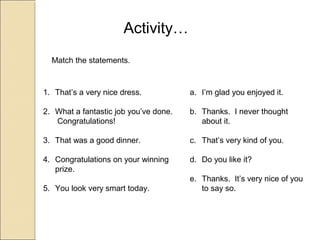 Complimenting and replying to compliments | PPT