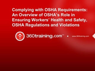 Complying with OSHA Requirements:
An Overview of OSHA’s Role in
Ensuring Workers’ Health and Safety,
OSHA Regulations and Violations

 