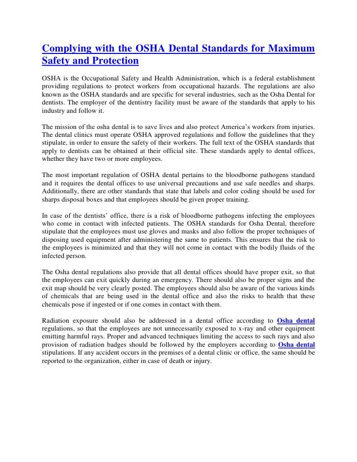 Complying with the osha dental standards for maximum safety and protection