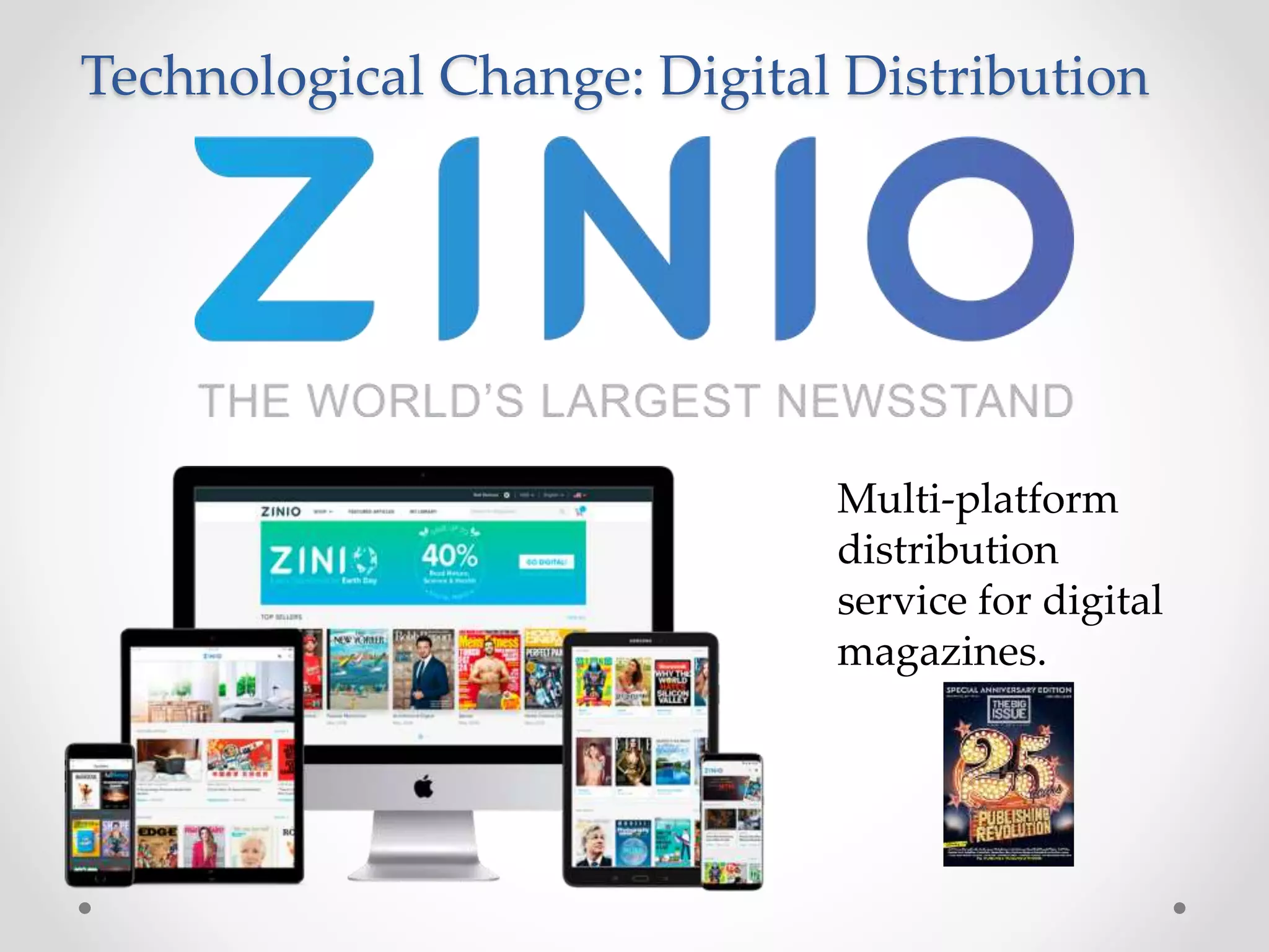 Technological Change: Digital Distribution
Multi-platform
distribution
service for digital
magazines.
 