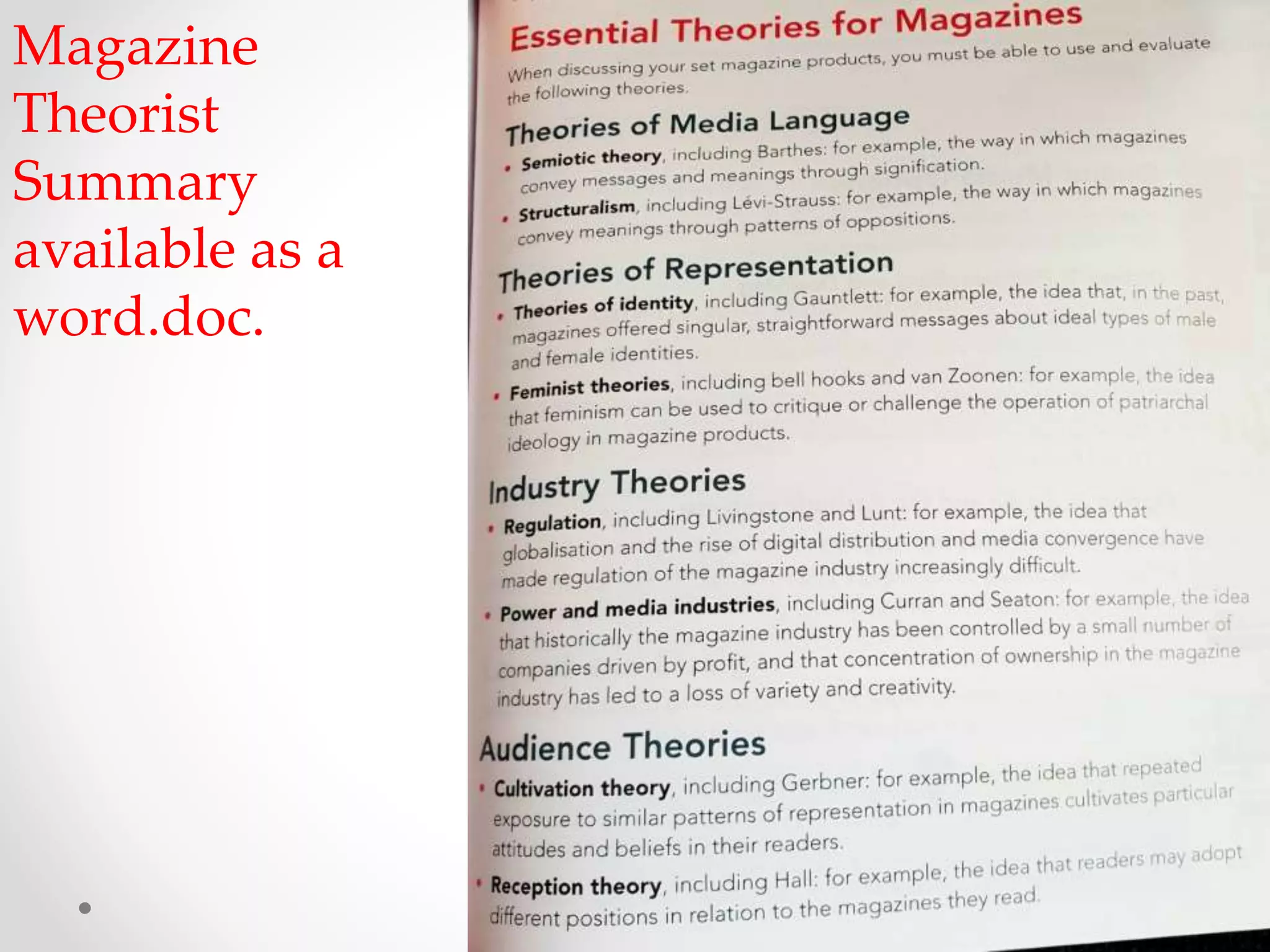 Magazine
Theorist
Summary
available as a
word.doc.
 