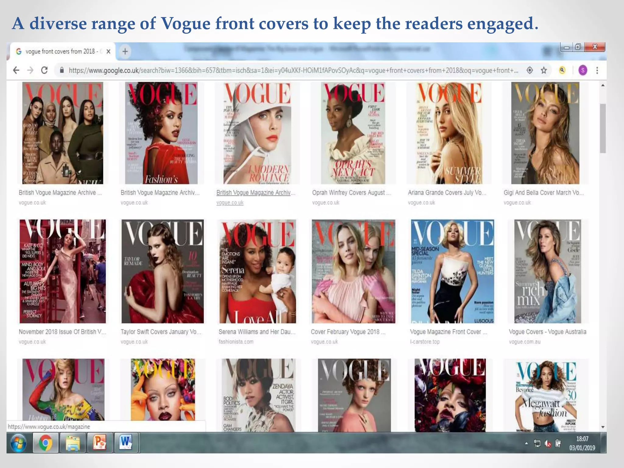 A diverse range of Vogue front covers to keep the readers engaged.
 