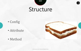 KISSY
                                                        1
                                                        2



              Structure

• Config

• Attribute

• Method

               docs.kissyui.com | kissyteam@gmail.com
 