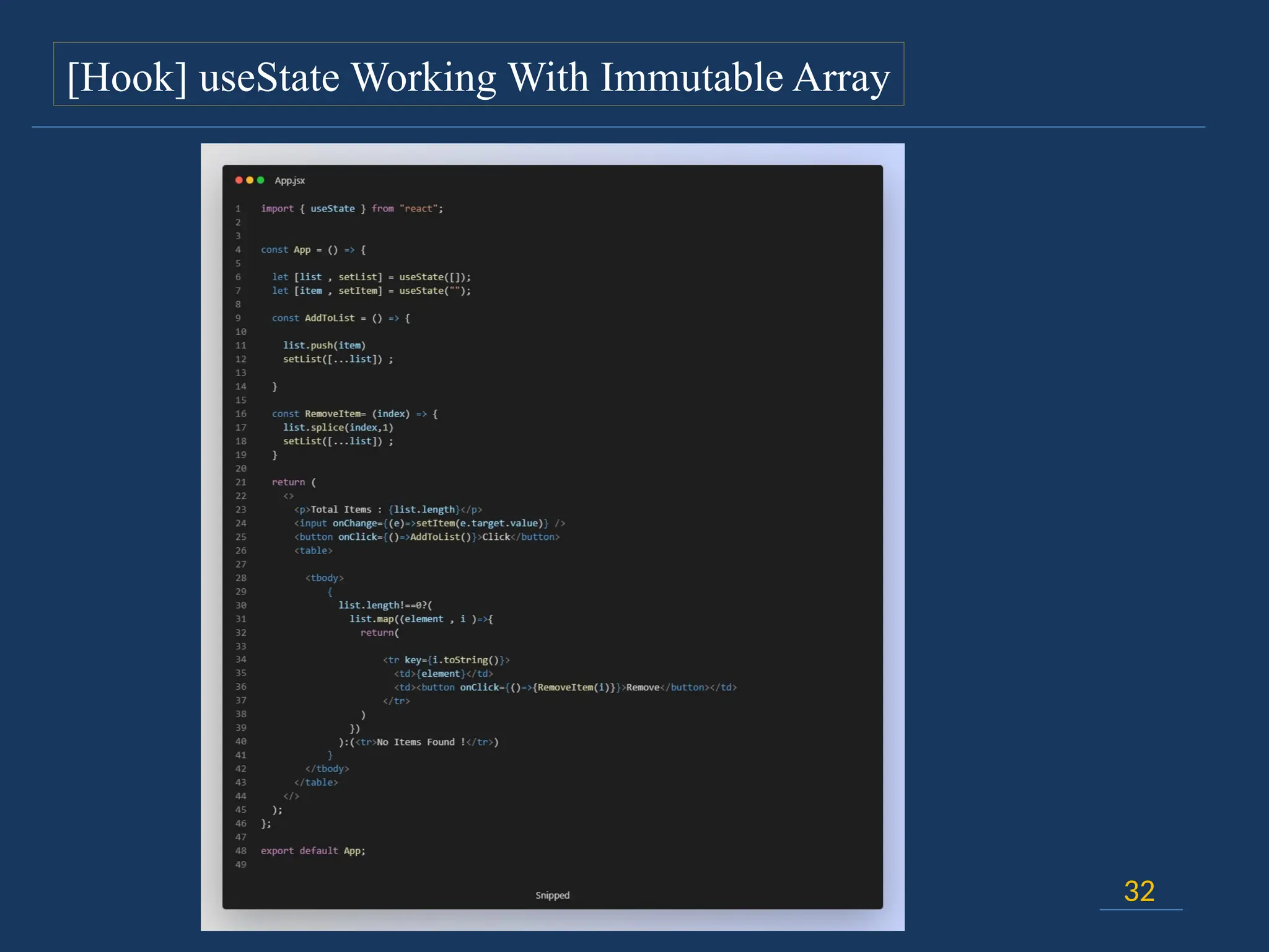 32
[Hook] useState Working With Immutable Array
 