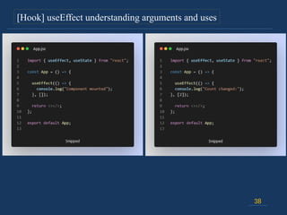 38
[Hook] useEffect understanding arguments and uses
 
