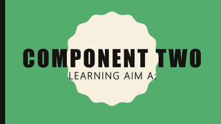 COMPONENT TWO
LEARNING AIM A:
 