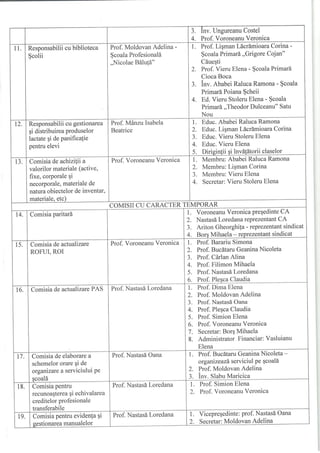 Componenta comisiilor de lucru