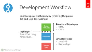 Project Efficiency 
Adobe.com estimated that it reduced their project 
costs by about 25% 
JSP Project 
Adobe Experience M...