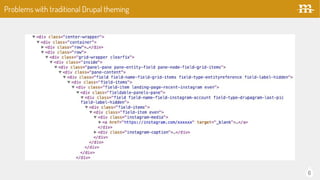 6
Problems with traditional Drupal theming
 