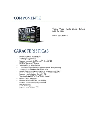 Trabajo componentes y caracteristicas