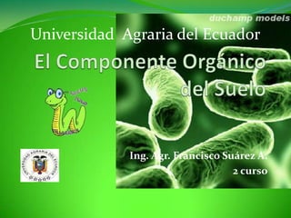 El Componente Orgánico del Suelo Universidad  Agraria del Ecuador Ing. Agr. Francisco Suárez A. 2 curso 