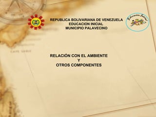 RELACIÓN CON EL AMBIENTE Y  OTROS COMPONENTES REPUBLICA BOLIVARIANA DE VENEZUELA EDUCACION INICIAL  MUNICIPIO PALAVECINO 