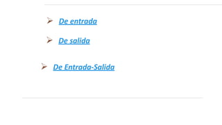  De salida
 De Entrada-Salida
 De entrada
 