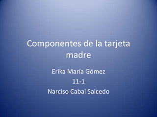 Componentes de la tarjeta
       madre
      Erika María Gómez
              11-1
     Narciso Cabal Salcedo
 