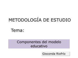 METODOLOGÍA DE ESTUDIO
Tema:
Componentes del modelo
educativo
Gioconda Riofrío