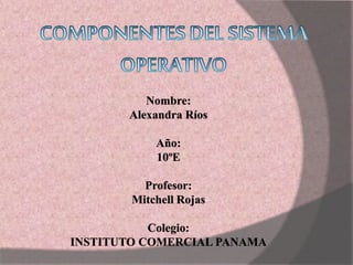 Nombre:
Alexandra Ríos
Año:
10ºE
Profesor:
Mitchell Rojas
Colegio:
INSTITUTO COMERCIAL PANAMA
 