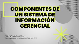 COMPONENTES DE
UN SISTEMA DE
INFORMACIÓN
GERENCIAL
GERENCIA INDUSTRIAL
Realizado por : Karla Charaf 27.583.806
 