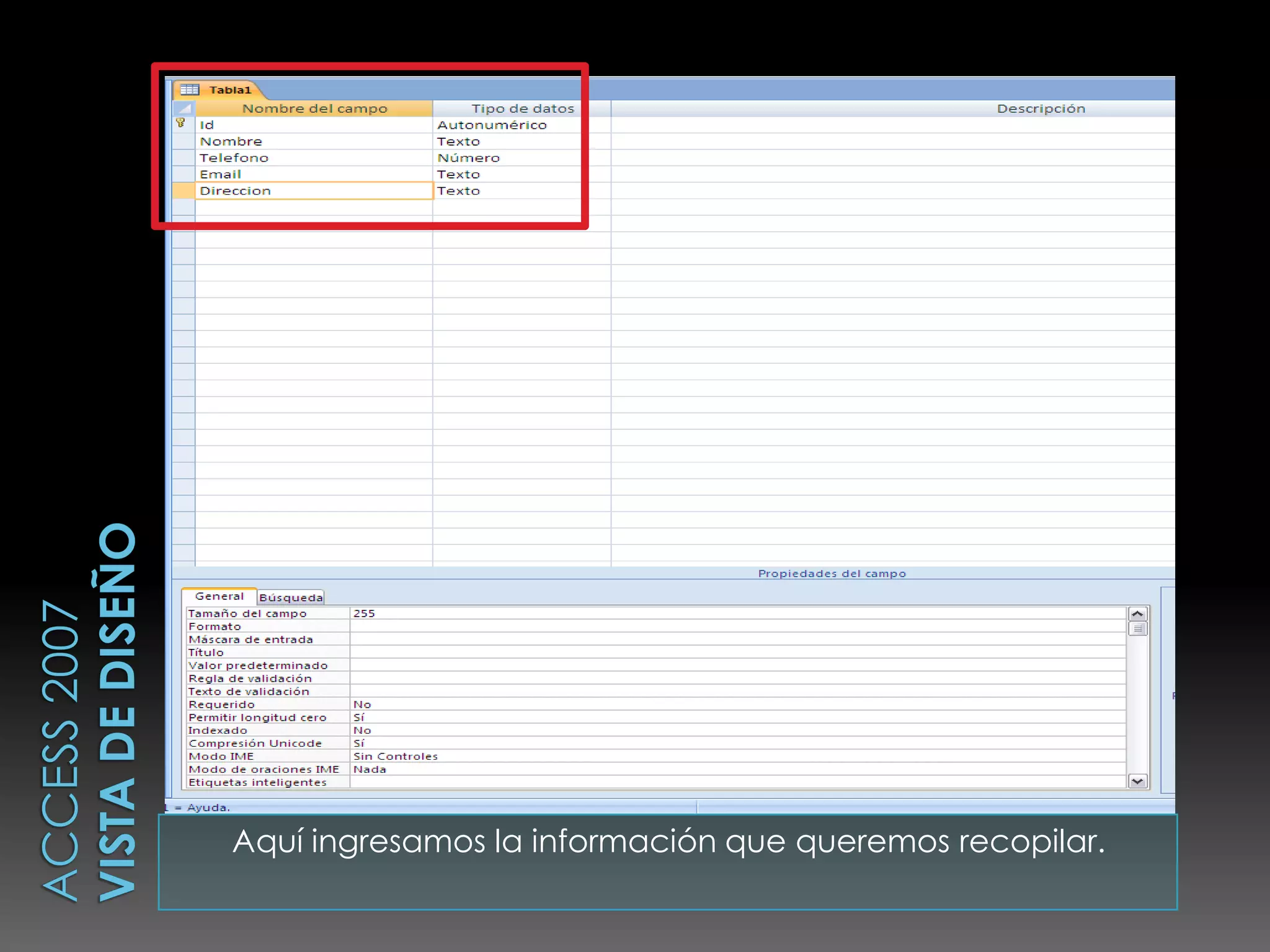Aquí ingresamos la información que queremos recopilar.
 