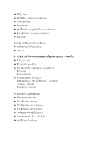 Componentes de un informe de avance