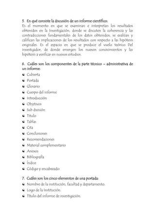 Componentes de un informe de avance