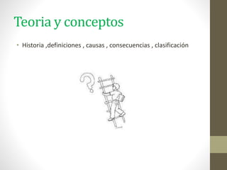 Teoria y conceptos
• Historia ,definiciones , causas , consecuencias , clasificación
