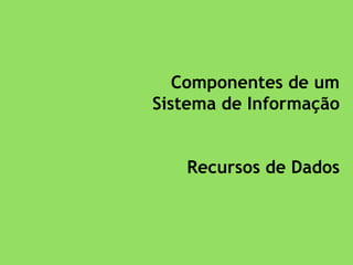 Componentes de um
Sistema de Informação
Recursos de Dados
 