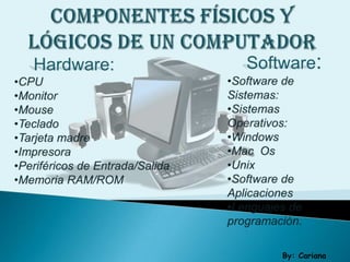componentes físicos y lógicos de un computador Software: ,[object Object]