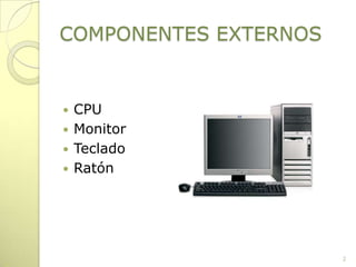COMPONENTES EXTERNOSCPUMonitorTecladoRatón2