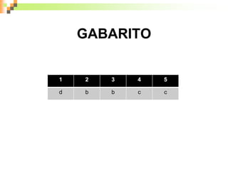 GABARITO
1 2 3 4 5
d b b c c
 