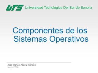 Universidad Tecnológica Del Sur de Sonora




    Componentes de los
    Sistemas Operativos

José Manuel Acosta Rendón
Mayo 2010
 